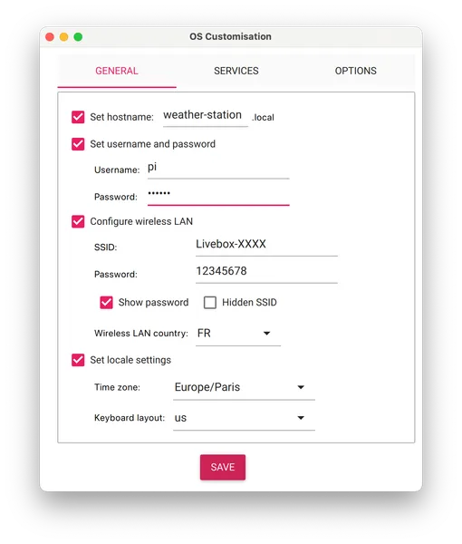 Pi imager - Customization General